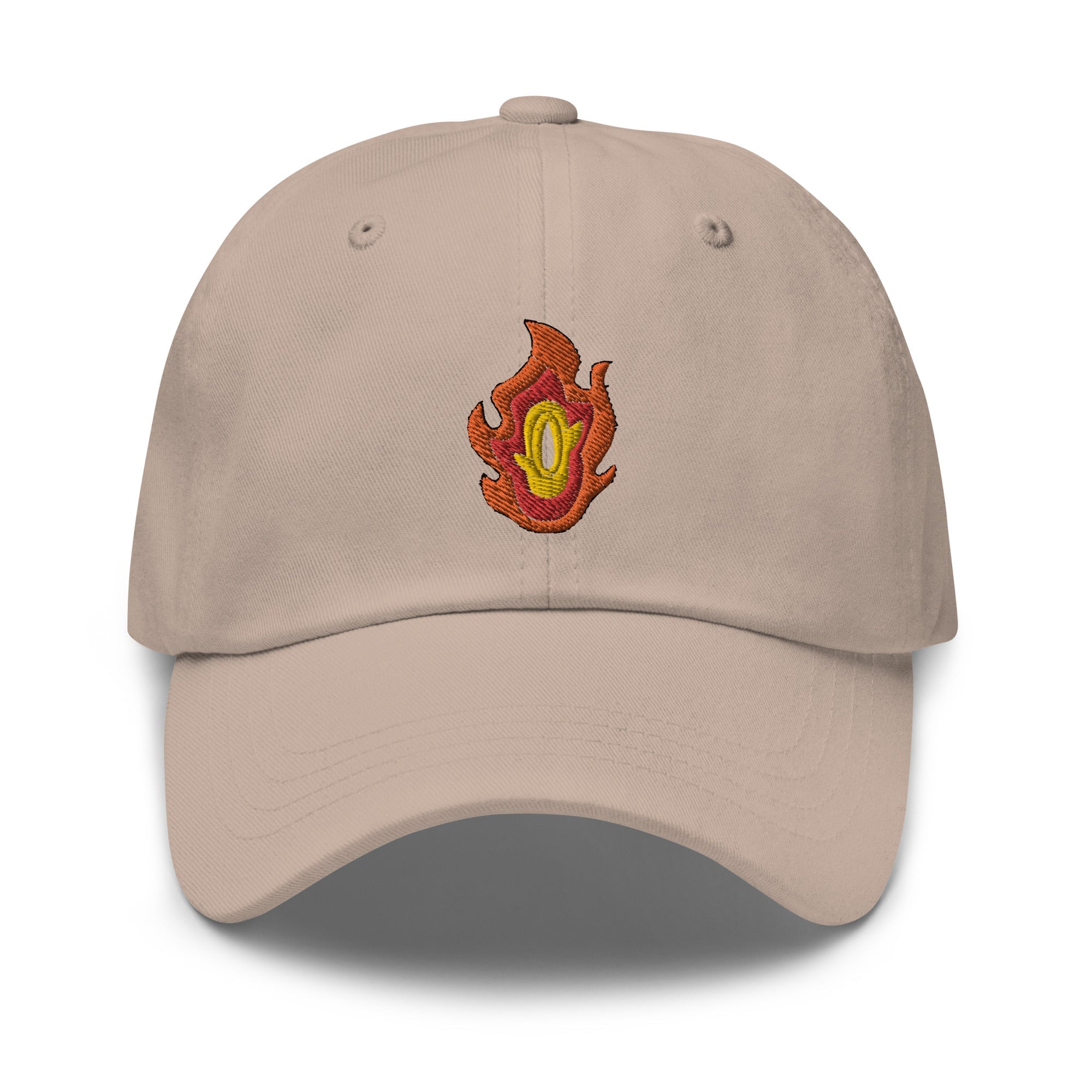 Adjustable Low-Profile Cap with Flame-Inspired Design